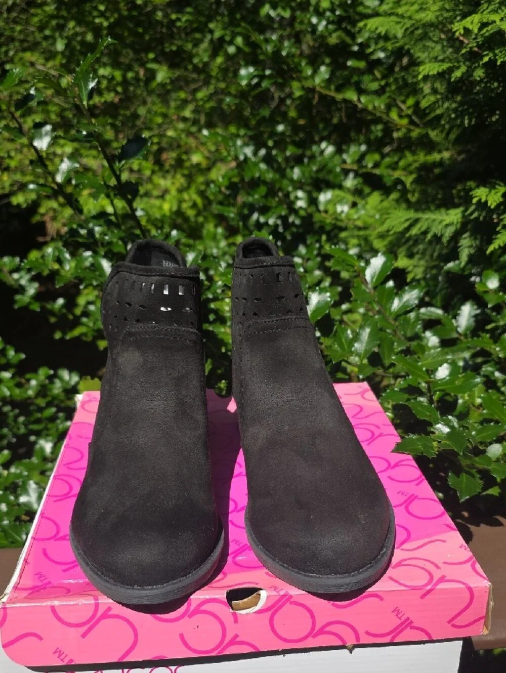 Sugar Black Suede Perforated Ankle Booties